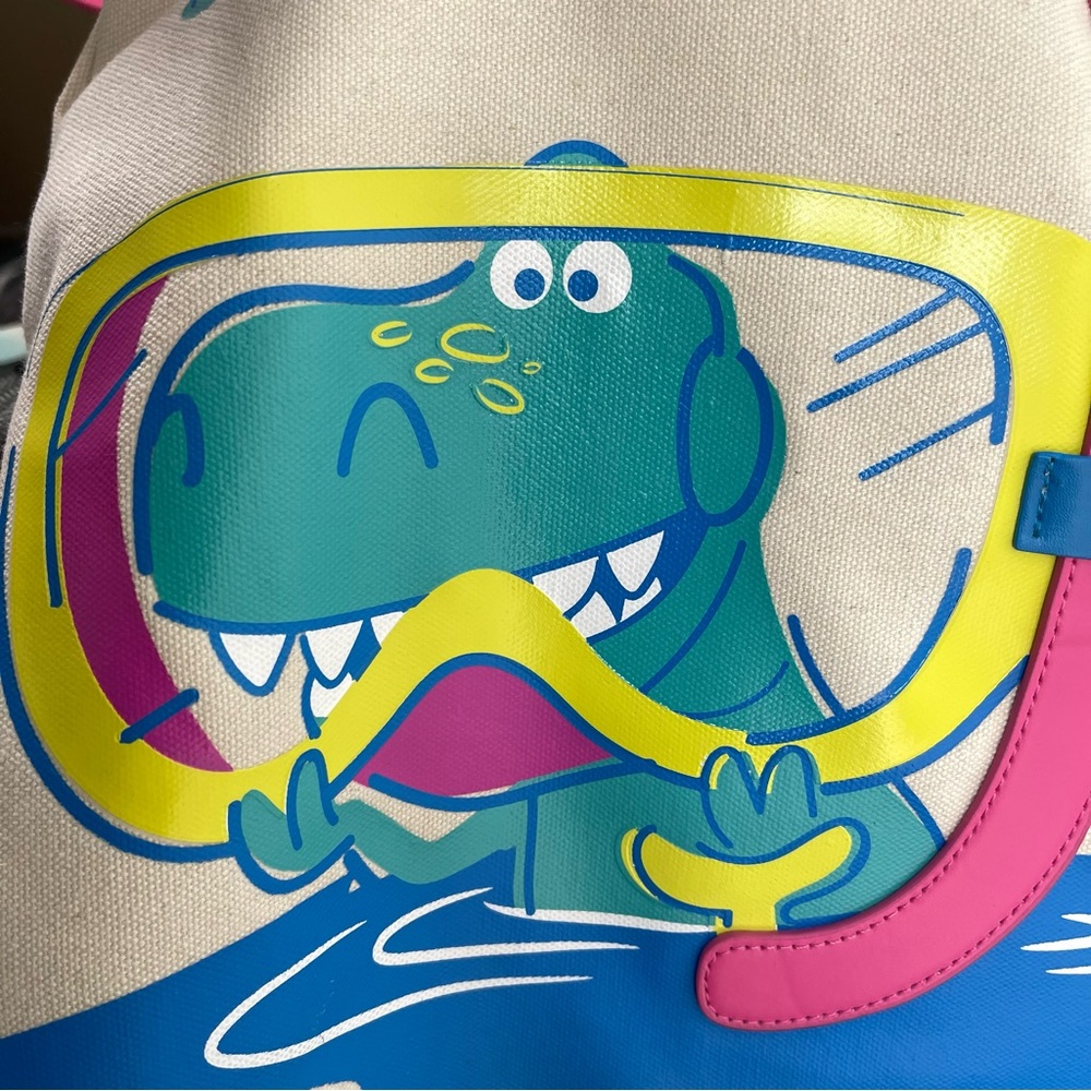 DISNEY Canvas Tote Bag with Blue and Pink Handles and Yellow zipper closure